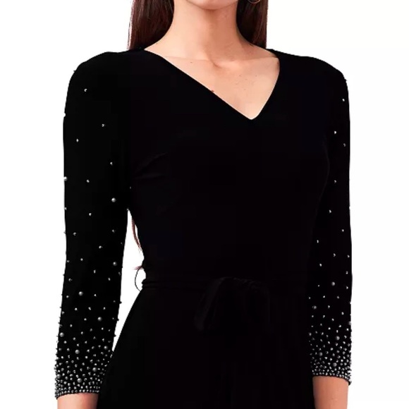 MSK Dresses & Skirts - MSK Petite Black Embellished Midi Dress 3/4 Sleeve Party Cocktail PS